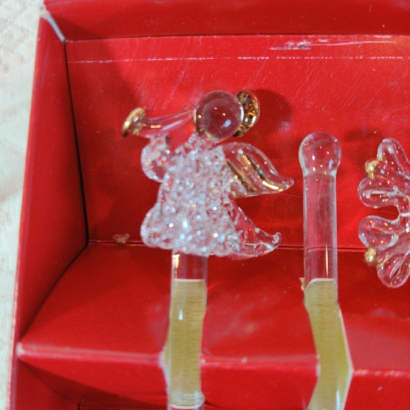 6 Clear Glass Swizzle Sticks Set Boston Warehouse Xmas Tree, Reindeer, Candle... - Picture 2 of 9